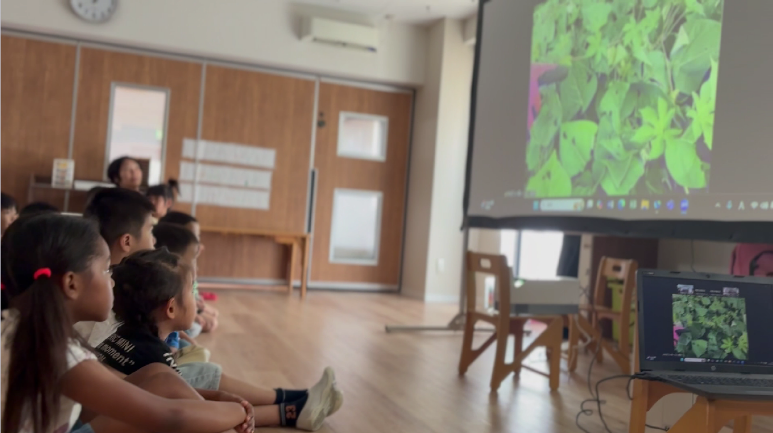 虫探しに集中している子どもたち